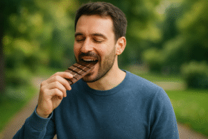 Man Eating a Piece of Chocolate